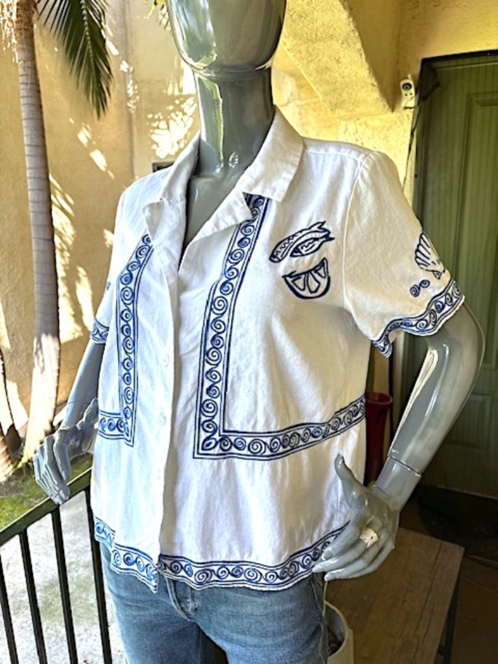 MADEWELL X LISA SAYS GAH Embroidered S/S Linen Camp Shirt EUC/sz S - Picture 3 of 13
